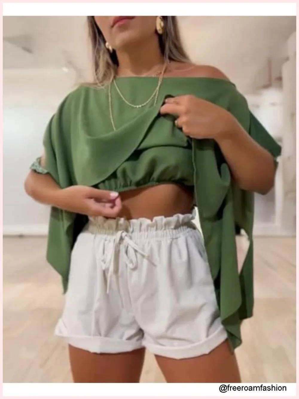 Off Shoulder Top Batwing Slit Sleeve Blouse with Bandeau 2-Piece Set Flowy